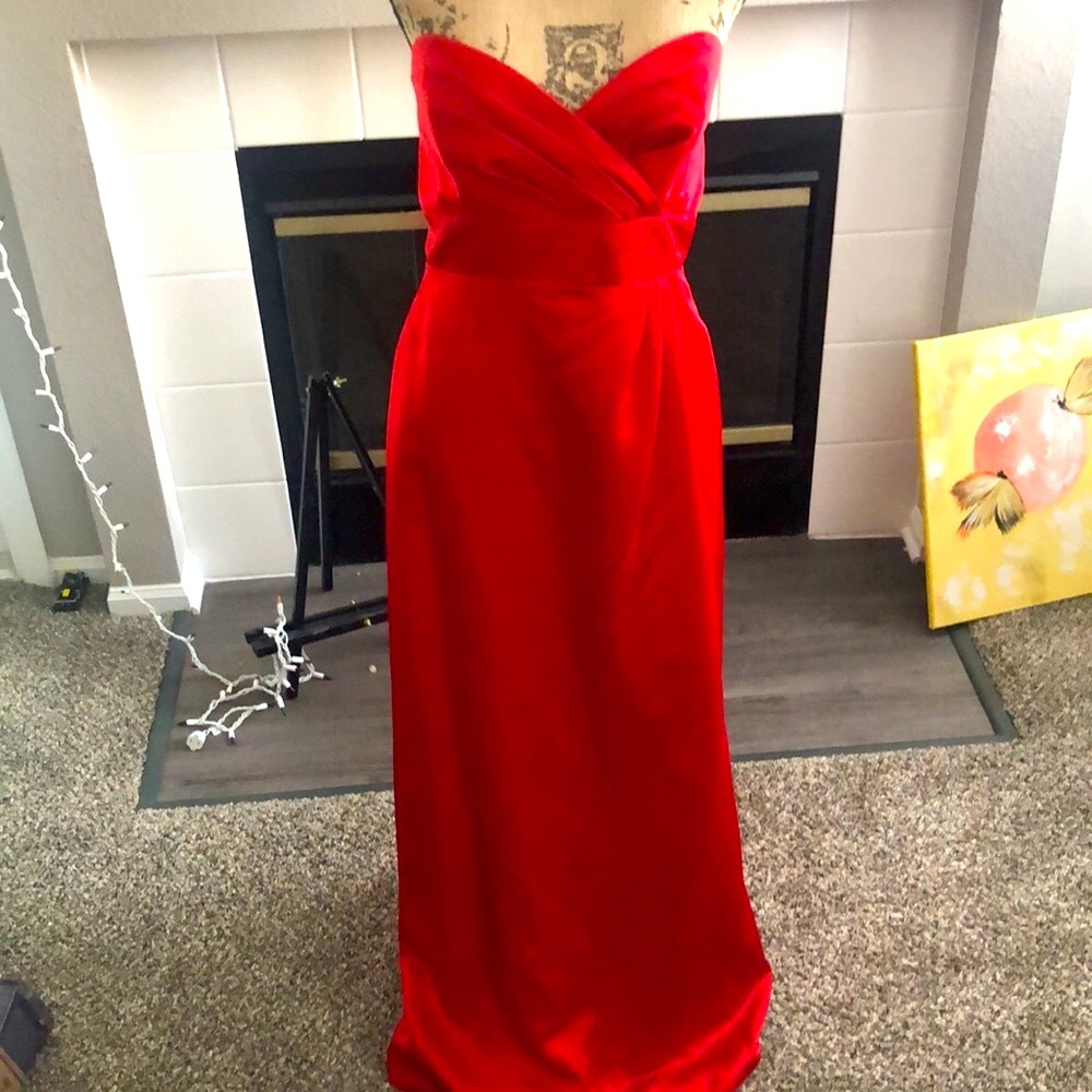 Long red satin formal dress